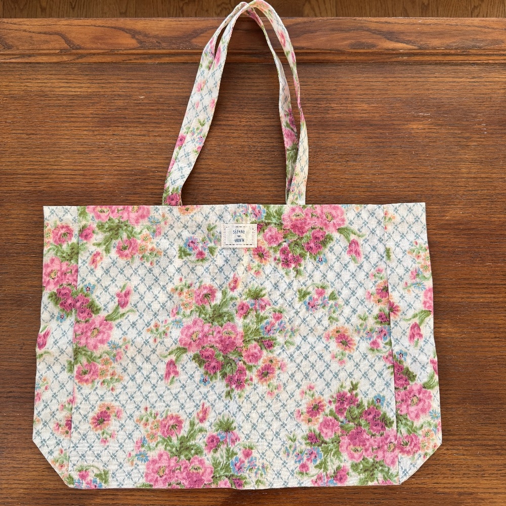 new Sézane x Andion cotton tote blue plaid pink floral print limited edition